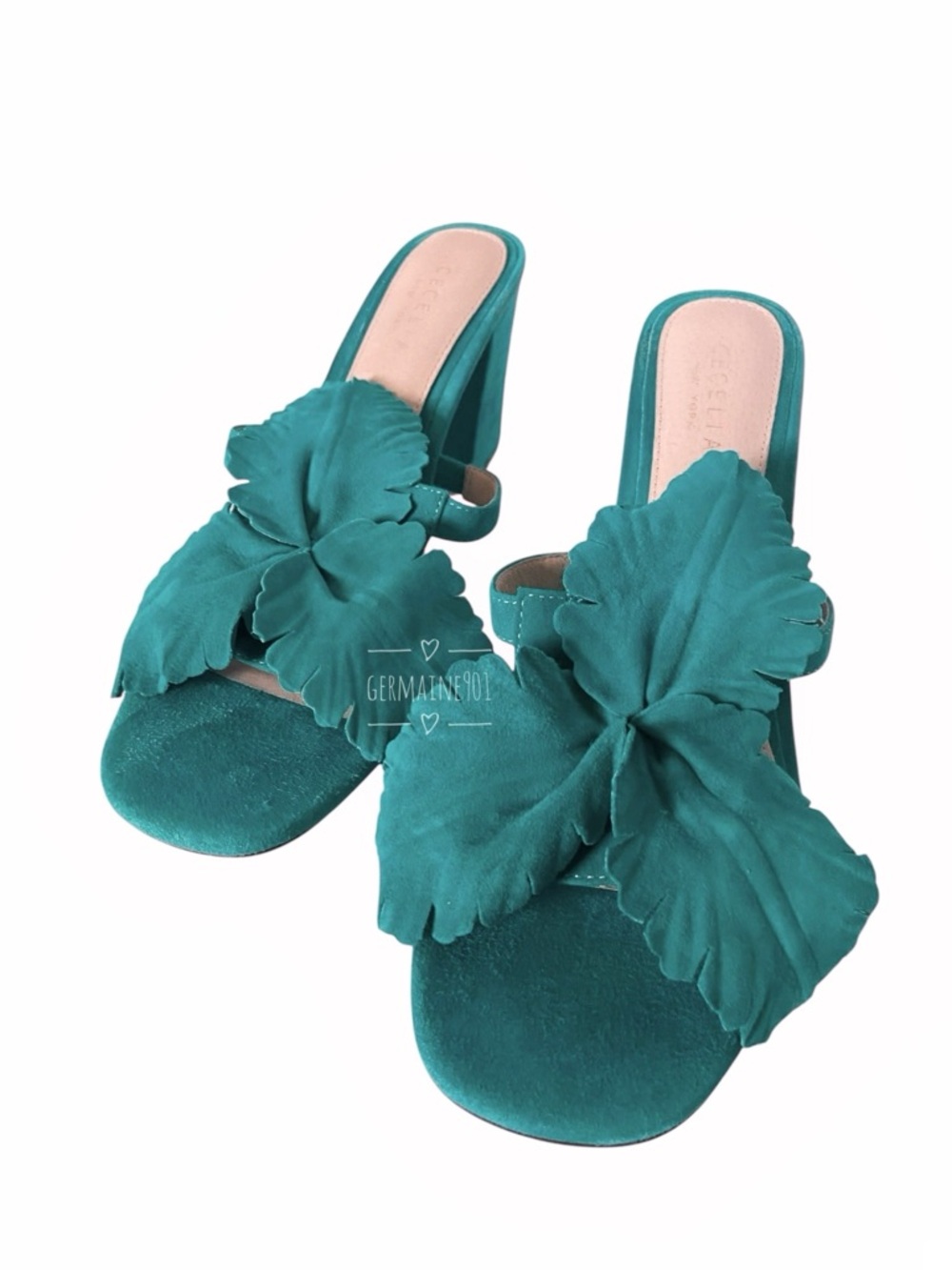 Cecelia New York Hibiscus ll Teal Suede Heeled Sandal Sz 10